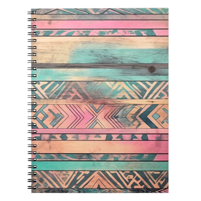 Aztec Southwest Blue and Rosa Tribal Anteckningsbok (Framsidan)