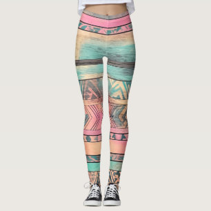 Aztec Southwest Blue and Rosa Tribal Leggings