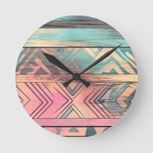 Aztec Southwest Blue and Rosa Tribal Rund Klocka