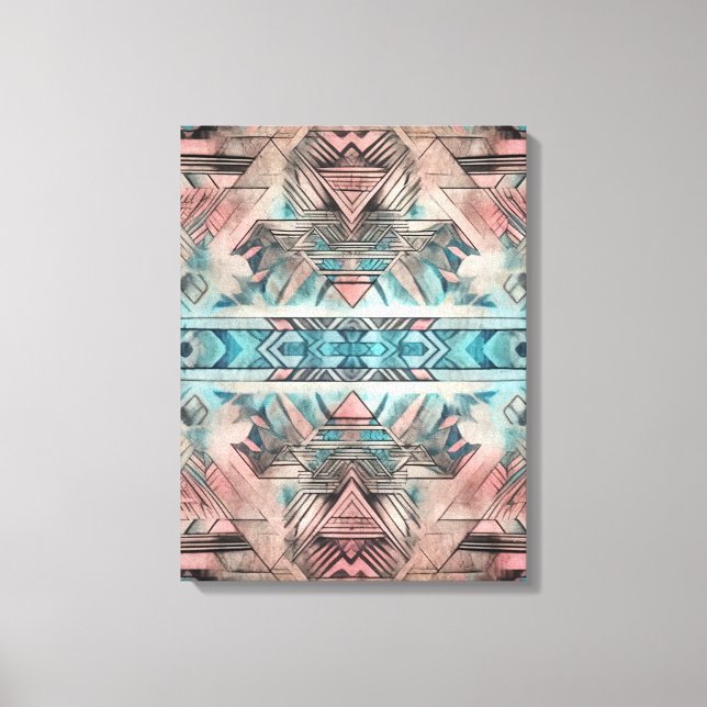 Aztec Southwest Pastel Rosa and Blue Canvastryck (Framsida)