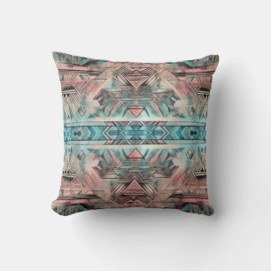 Aztec Southwest Pastel Rosa and Blue Kudde