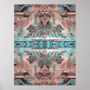 Aztec Southwest Pastel Rosa and Blue Poster
