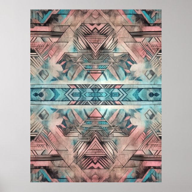 Aztec Southwest Pastel Rosa and Blue Poster (Framsidan)