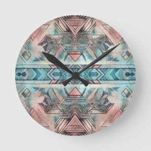Aztec Southwest Pastel Rosa and Blue Rund Klocka