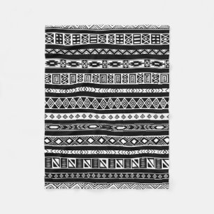Aztec stam- geometriskt mönster för svart vit fleecefilt