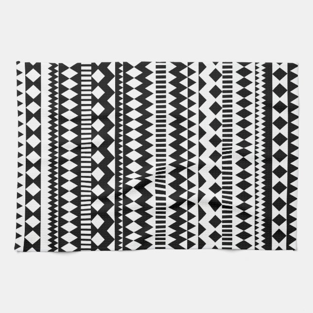 Aztec stam- mönster för kall geometrisvartvit kökshandduk (Horisontell)