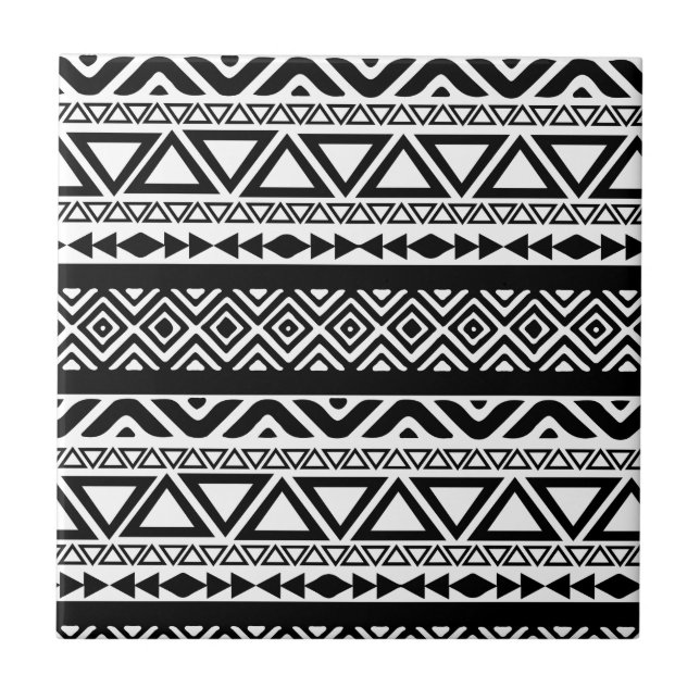 Aztec stam- mönster för svart vit kakelplatta (Framsidan)
