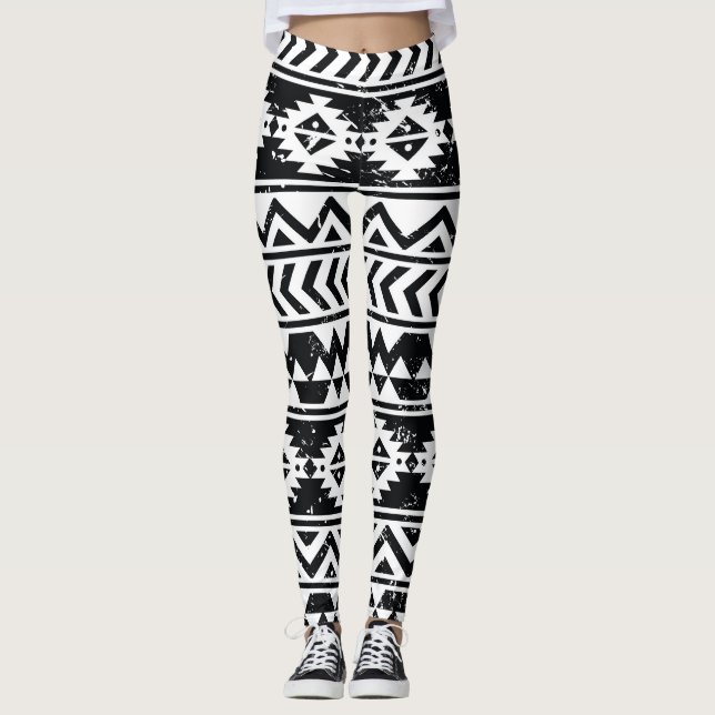 Aztec-stammen: grunge white mönster. leggings (Framsida)