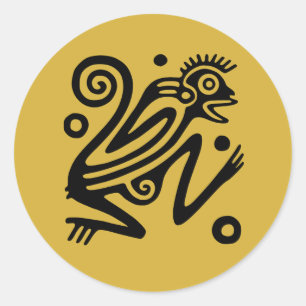Aztec Stil mexikanska apan Black vid Guld Runt Klistermärke