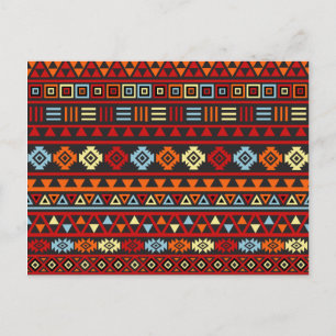 Aztec Stil Mönster - Orange Gult Blue & Blk Vykort