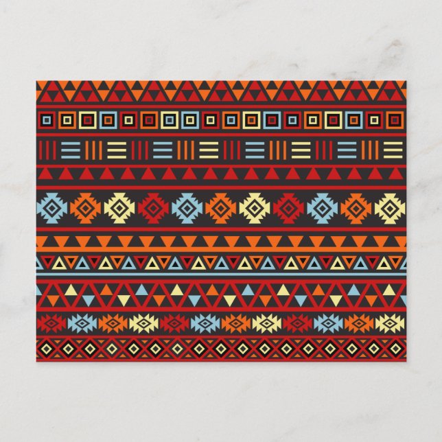 Aztec Stil Mönster - Orange Gult Blue & Blk Vykort (Framsida)