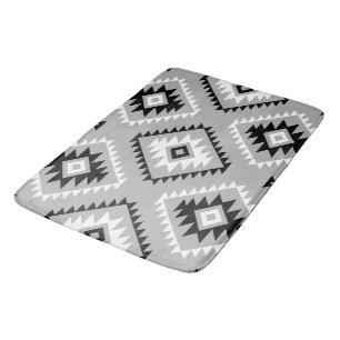 Aztec Stil Motif Big Mönster Black White Grått Badrumsmatta