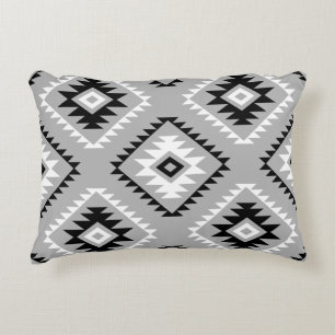 Aztec Stil Motif Big Mönster Black White Grått Prydnadskudde