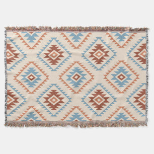 Aztec Stil Motif Big Mönster Blue Crm Terracottas Filt
