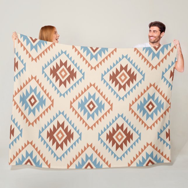 Aztec Stil Motif Big Mönster Blue Crm Terracottas Fleecefilt (På plats)