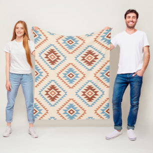 Aztec Stil Motif Big Mönster Blue Crm Terracottas Fleecefilt