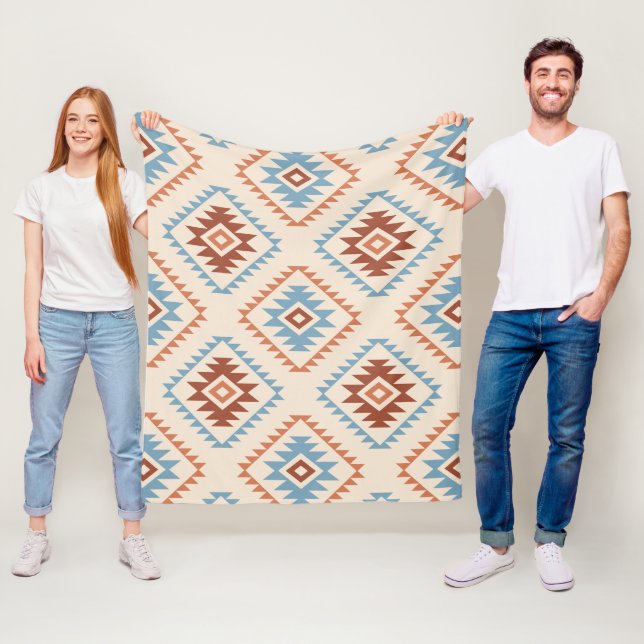Aztec Stil Motif Big Mönster Blue Crm Terracottas Fleecefilt (På plats)