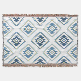 Aztec Stil Motif Big Mönster Blues White Guld Filt