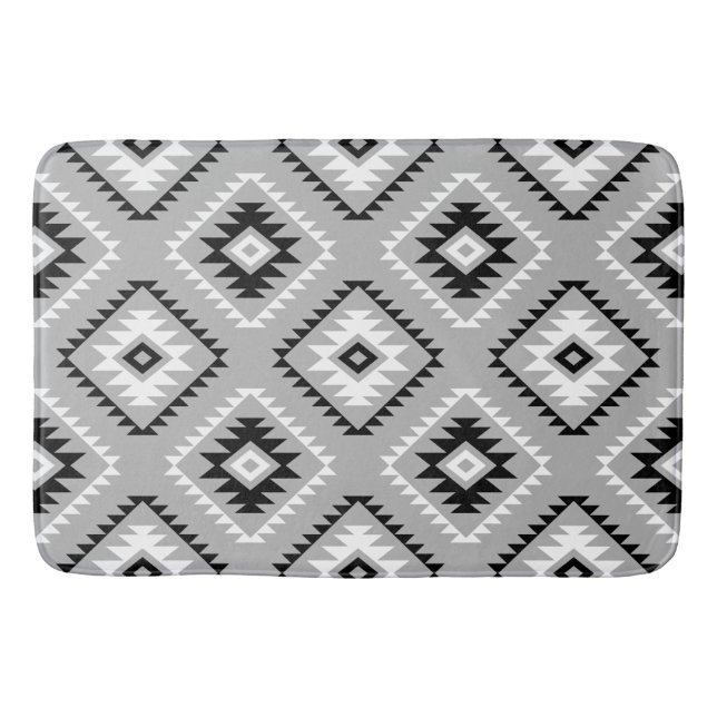 Aztec Stil Motif Mönster Black White Grått Badrumsmatta (Framsidan)