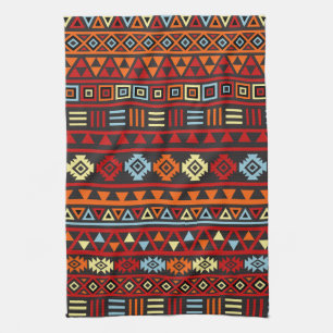 Aztec stil Ptn (v) - röda orangegultblått & Blk Kökshandduk