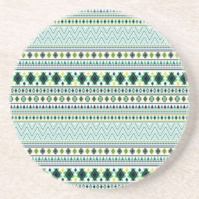 Aztec Stil stammen Mönster White Blue Grönt Underlägg Sandsten (Framsidan)