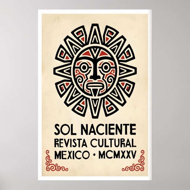 Aztec Sun Print - Geometriska strålar, djärv kontr Poster (Framsidan)