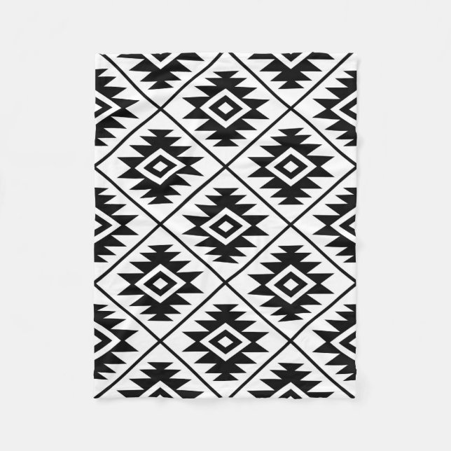 Aztec-symbol Stiliserad Big PTN svart på vitt Fleecefilt (Framsidan)