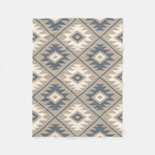 Aztec Symbol Stylized Big PTN Blue Cream Sand Fleecefilt