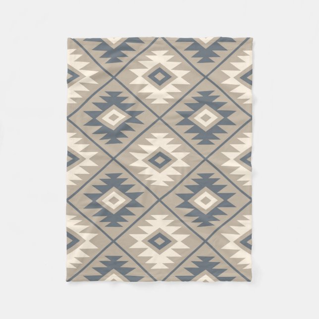 Aztec Symbol Stylized Big PTN Blue Cream Sand Fleecefilt (Framsidan)