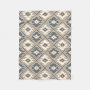 Aztec Symbol Stylized Mönster Blue Cream Sand Fleecefilt
