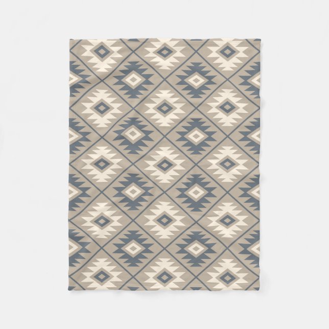 Aztec Symbol Stylized Mönster Blue Cream Sand Fleecefilt (Framsidan)