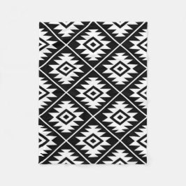 Aztec symbol Stylized stor Ptn vit på svart Fleecefilt