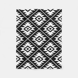 Aztec symbol Stylized stor Ptn vit på svart Fleecefilt
