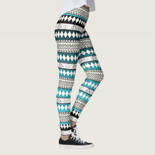 Aztec Teal Blue Geometric Abstrakt Mönster Leggings
