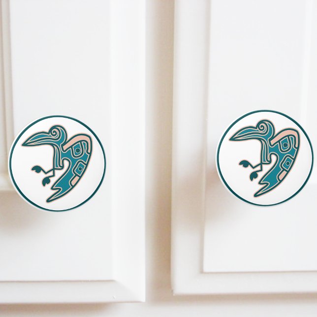 Aztec Teal Grönt Bird Motif Knopp (Skapare uppladdad)