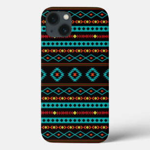 Aztec Teal  Gult Black Mixed Motifs Mönster 