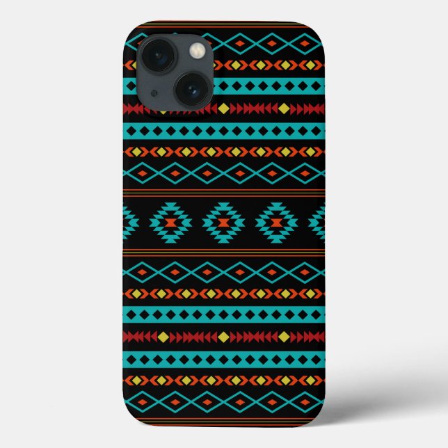 Aztec Teal  Gult Black Mixed Motifs Mönster  (Baksida)