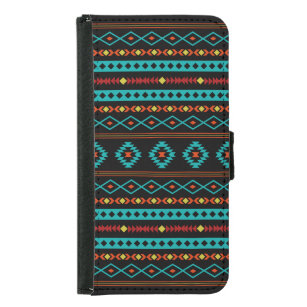 Aztec Teal  Gult Black Mixed Motifs Mönster Plånboksfodral För Samsung Galaxy S5