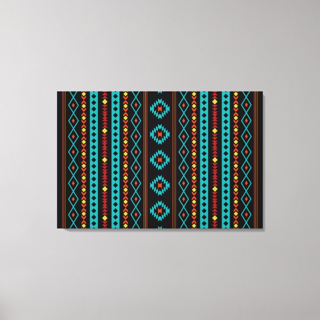 Aztec Teal  Gult Blk Mixed Motifs V Mönster Canvastryck (Framsida)