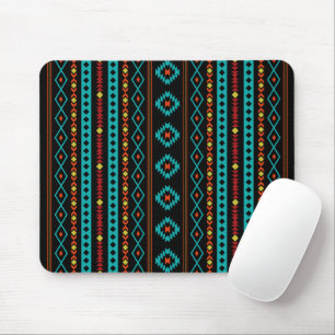 Aztec Teal Reds Yellow Blk Mixed Motifs V Pattern Musmatta
