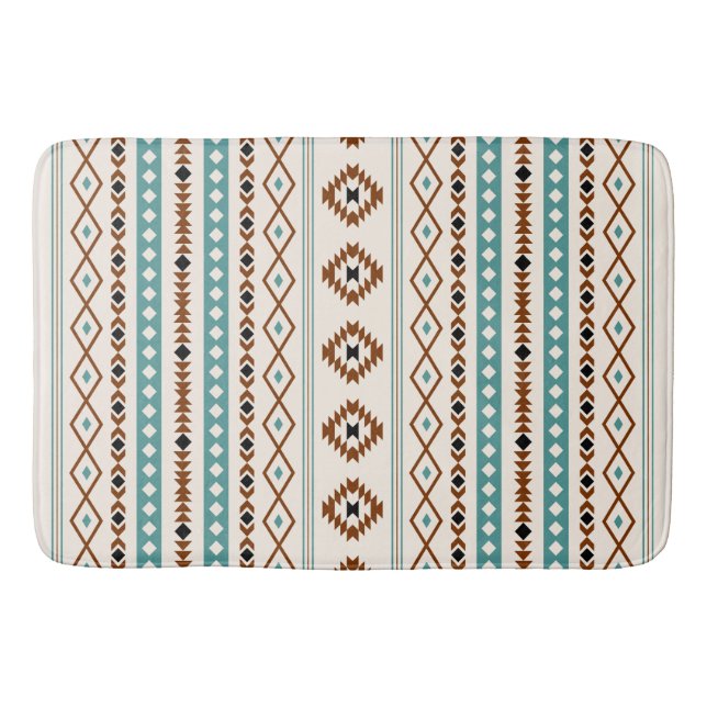 Aztec Teal Terracotta Black Cream Mixed Mönster Badrumsmatta (Framsidan)
