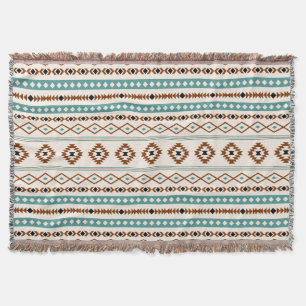 Aztec Teal Terracotta Black Cream Mixed Mönster Filt