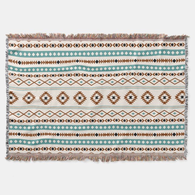 Aztec Teal Terracotta Black Cream Mixed Mönster Filt (Framsidan)