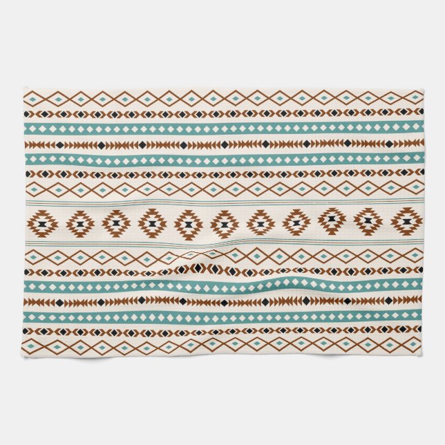 Aztec Teal Terracotta Black Cream Mixed Mönster Kökshandduk (Horisontell)
