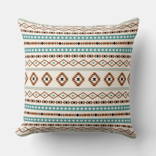 Aztec Teal Terracotta Black Cream Mixed Mönster Kudde
