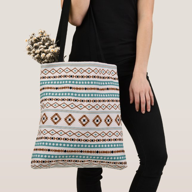 Aztec Teal Terracotta Black Cream Mixed Mönster Tygkasse (Närbild)