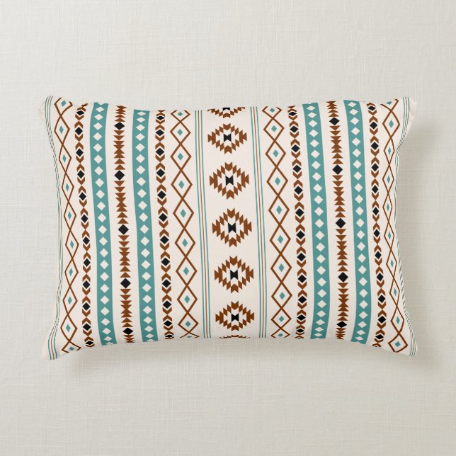 Aztec Teal Terracotta Blk Crm Mix Motifs(V) Mönste Prydnadskudde (Framsidan)