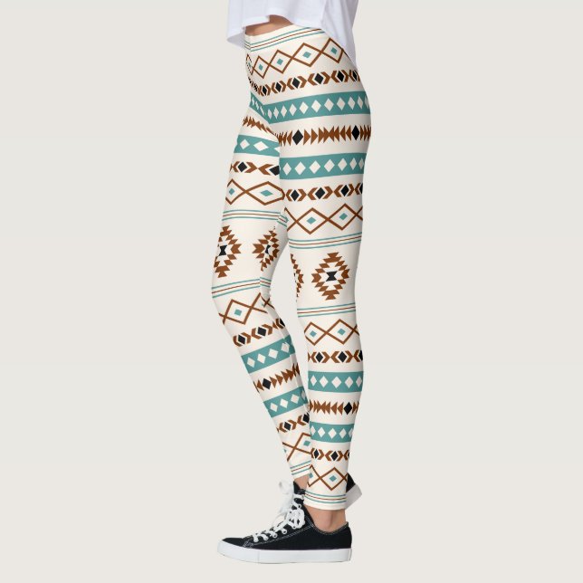 Aztec Teal Terracotta Blk Crm Mixed Motifs Mönster Leggings (Vänster)