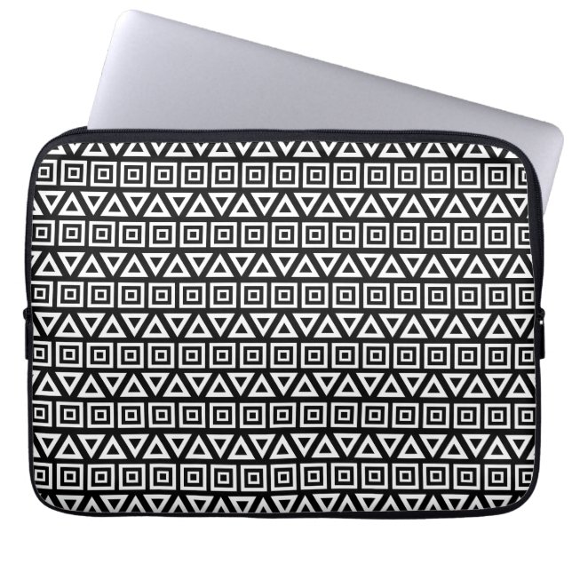 Aztec Triangles+Squares Mönster White på Black Laptop Fodral (Framsidan)