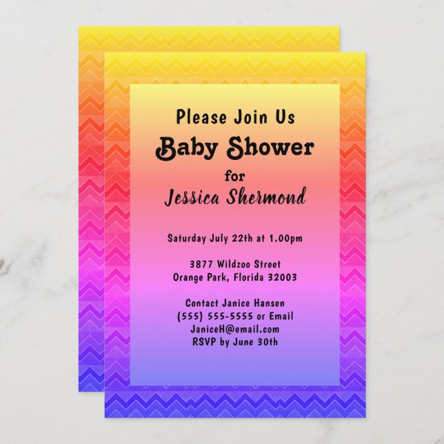 Aztec Tribal Abstrakt Baby Shower Bright Chevron Inbjudningar (Fram/baksida)